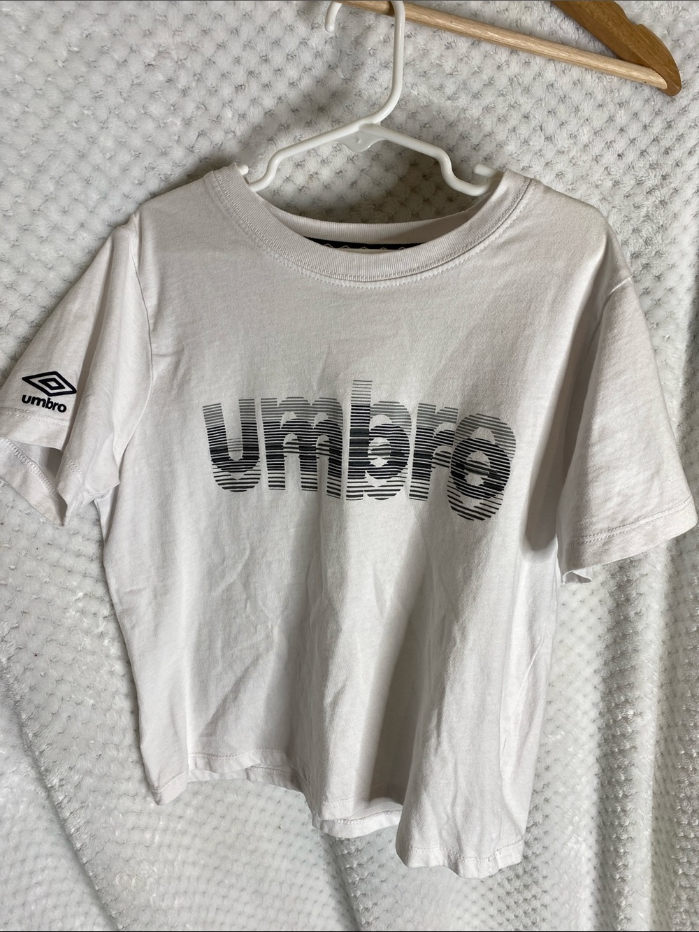 Umbro White Cropped T-Shirt with Black Logo Trim
